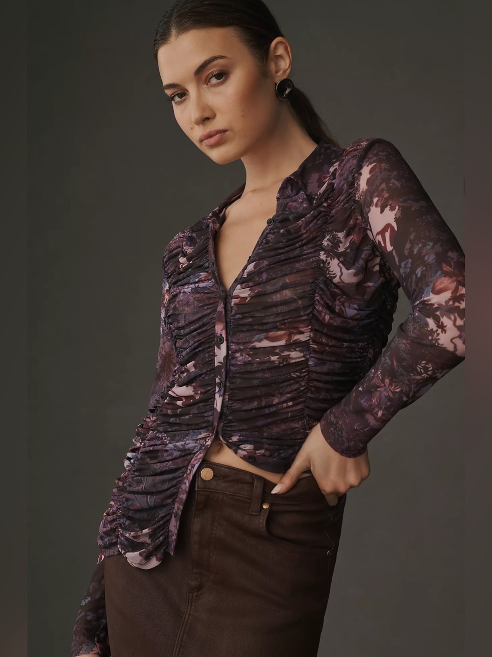 NWOT Pilcro Anthropologie Mesh Button down Shirt Size S